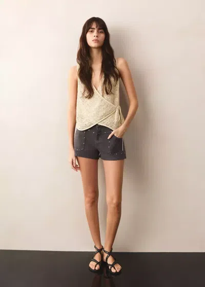 Mango Lurex Crossover Top In Gold
