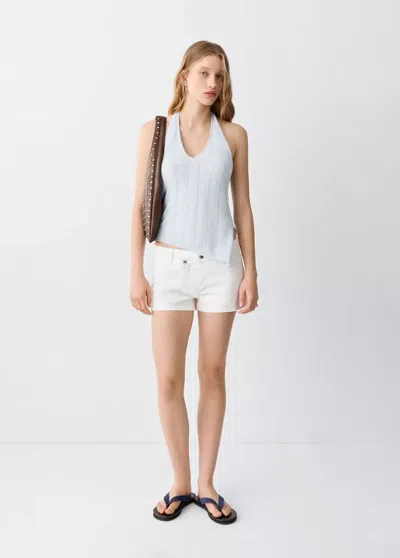 Mango Lurex Halter Neck Top In Blue