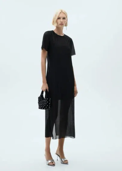 Mango Lurex Pleated Dress Black
