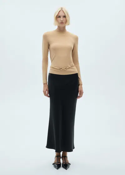 Mango Lurex T-shirt With Perkins Neck In Brown