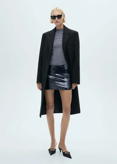 Mango Lurex T-shirt With Perkins Neck Blue