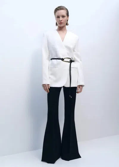 Mango Lyocell And Linen Blend Blazer Ecru