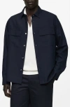 Mango Lyocell & Linen Button-up Overshirt In Dark Navy