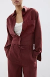 Mango Pocket Lyocell Overshirt In Burgundy