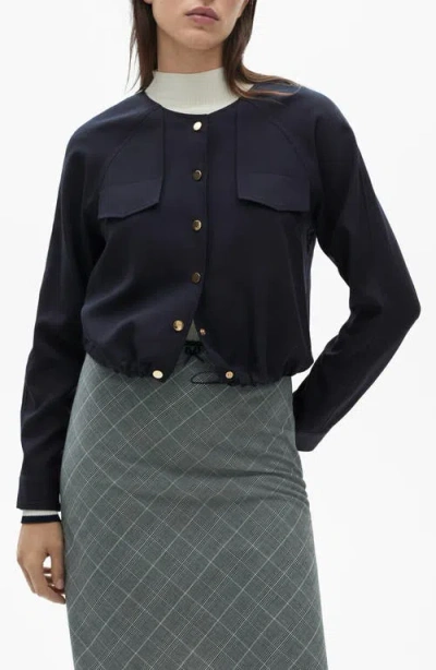 Mango Lyocell Blend Crop Jacket In Dark Navy