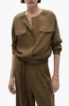 Mango Lyocell Jacket With Pockets Khaki In Khaki Brown