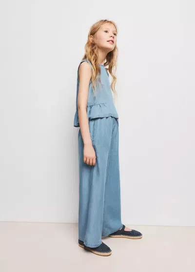 Mango Kids' Lyocell Blouse With Bows In Medium Blue