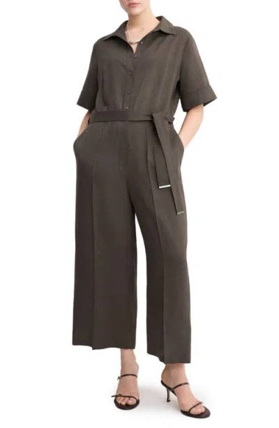 Mango Lyocell Button-up Jumpsuit In Brown