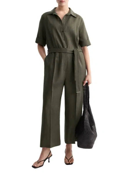 Mango Lyocell Button-up Jumpsuit In Green