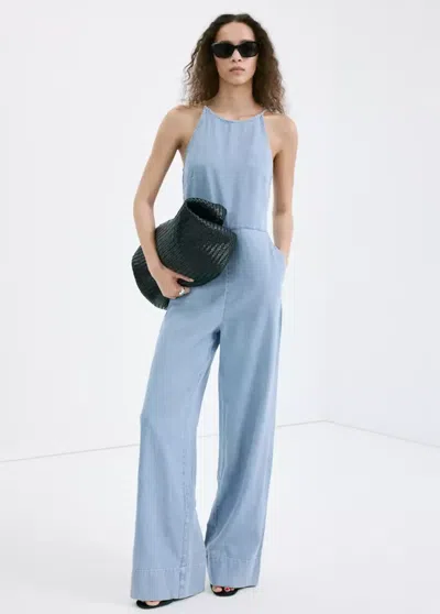 Mango Lyocell Denim Jumpsuit In Light Blue