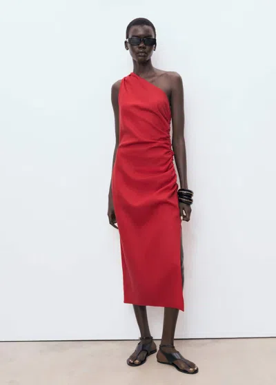 Mango Lyocell Dress With Asymmetrical Neckline Red