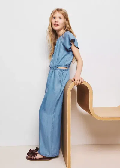 Mango Kids' Lyocell Jumpsuit With Cutout Details In Medium Blue