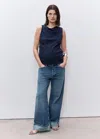 Mango Cowl Neck Sleeveless Denim Maternity Shirt In Dark Blue