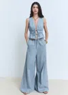 Mango Siros Pull-on Wide Leg Denim Pants In Bleu Clair