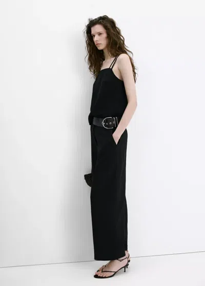 Mango Lyocell Pants With Belt In Black