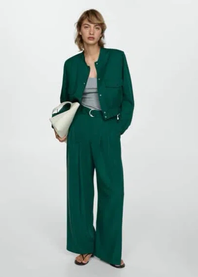 Mango Lyocell Pants With Belt Green