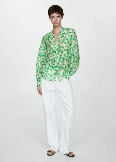 Mango Lyocell Printed Shirt Ecru In Écru