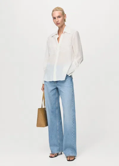 Mango Lyocell Shirt With Patches Off White