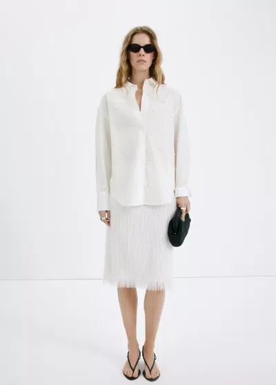 Mango Lyocell Shirt With Pearls In White