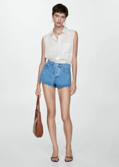 Mango Lyocell Sleeveless Shirt Off White