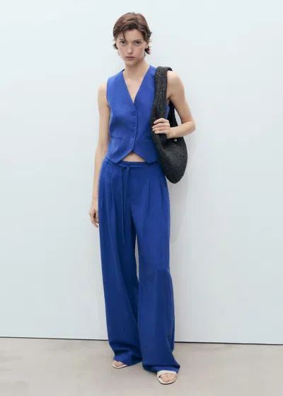 Mango Lyocell Suit Trousers With Bow Belt Blue