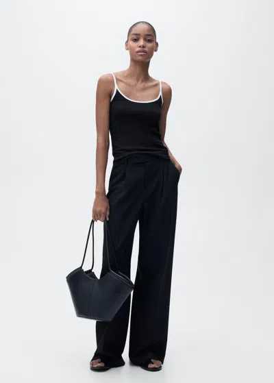 Mango Lyocell Top With Contrasting Trim Black