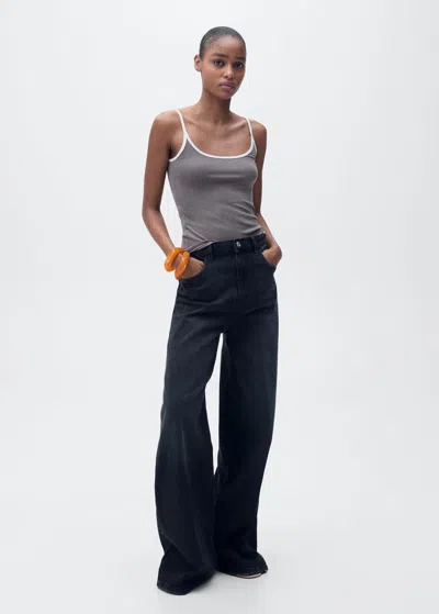 Mango Lyocell Top With Contrasting Trim Grey