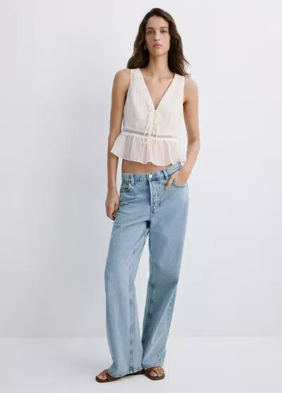 Mango Lyocell Top With Contrasting Trim In White