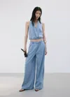 Mango Lyocell Top With Draped Neck In Light Blue