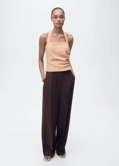 Mango Lyocell Top With Gathered Detail Nude