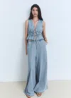 Mango Siros Tie Front Denim Vest In Blue