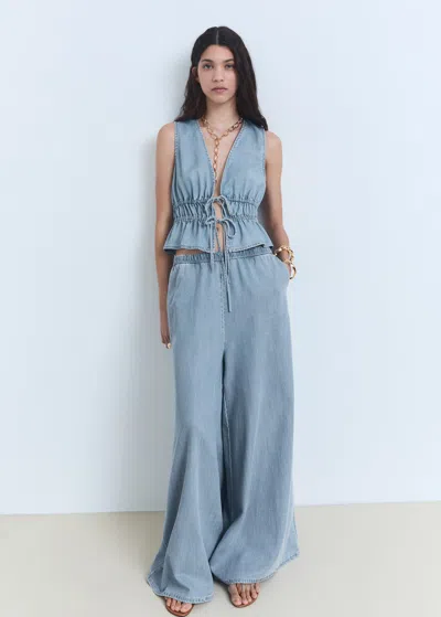 MANGO LYOCELL TOP WITH TIE CLOSURE LIGHT BLUE