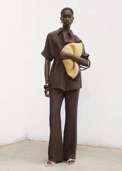 Mango Lyocell Trousers With Elastic Waistband Chocolate