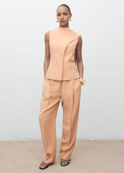 Mango Lyocell Trousers With Elastic Waistband Nude In Brown