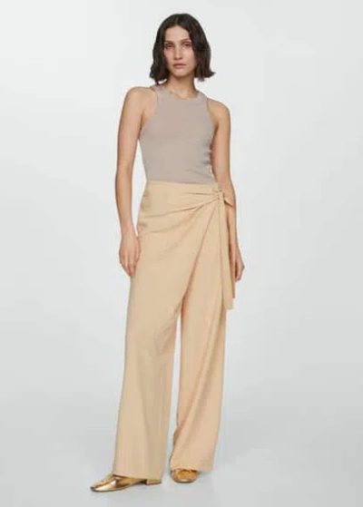 Mango Lyocell Trousers With Knot Detail Beige