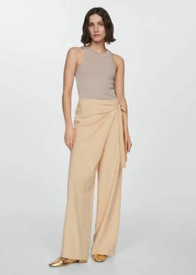 Mango Lyocell Trousers With Knot Detail Beige In Light Beige