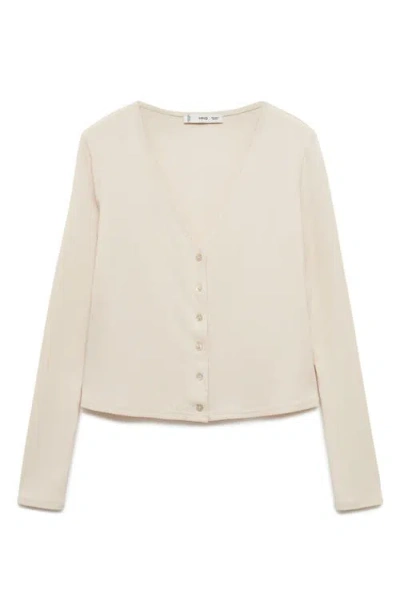 Mango Lyocell V-neck Button Front Top In Beige