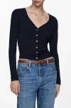 Mango Lyocell V-neck Button Front Top In Dark Navy