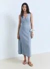 Mango V Neck Soft Denim A Line Midaxi Dress In Bleu Clair