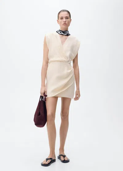 Mango Faux Wrap Minidress In Écru