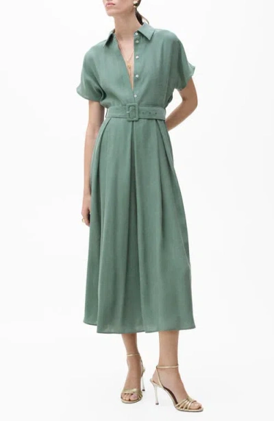 Mango Macarela Belted Shirtdress In Green