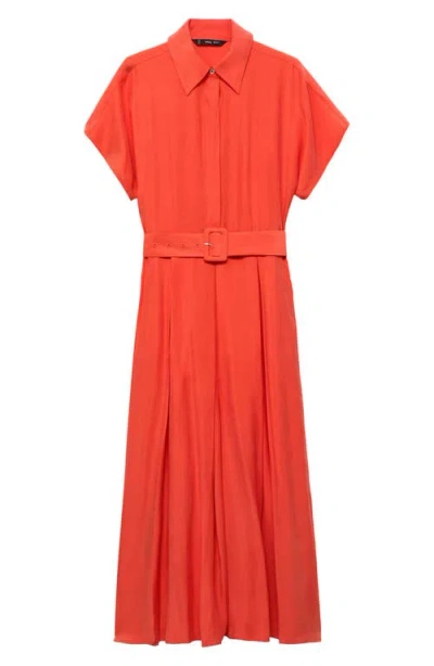 Mango Macarela Belted Shirtdress In Red