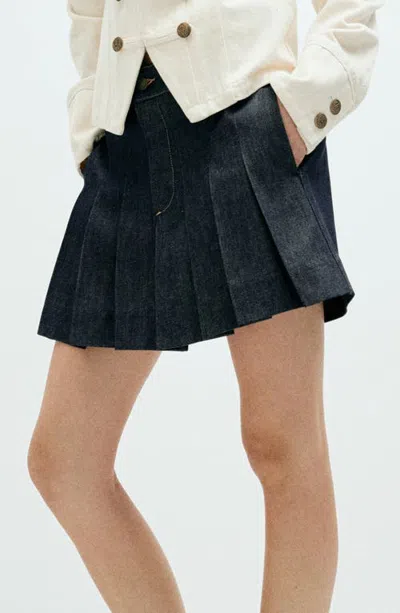 Mango Macy Pleated Denim Miniskirt In Open Blue