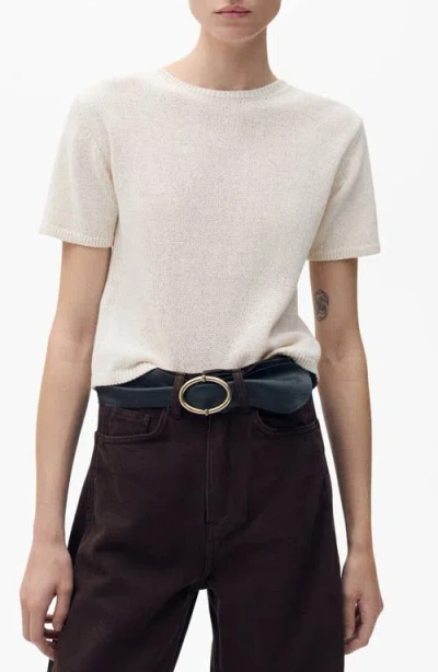 Mango Madeano Short Sleeve Crewneck Sweater In White