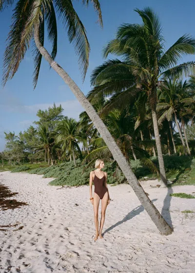 Mango Ribbed Knit Straps Swimsuit Chocolate