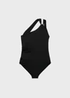Mango Asymmetrical Swimsuit With Gathered Detail Black In Noir