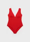 Mango Ribbed V-neck Swimsuit Red In Rouge
