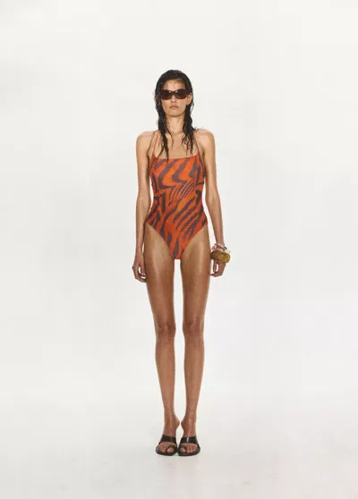 Mango Maillot De Bain Halter Imprimé Animal In Orange