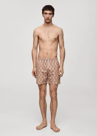Mango Geometric-print Swimsuit Pastel Orange