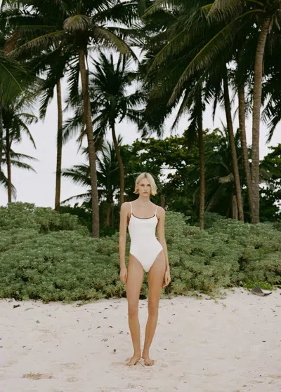 Mango Contrasting Trims Swimsuit White In Blanc